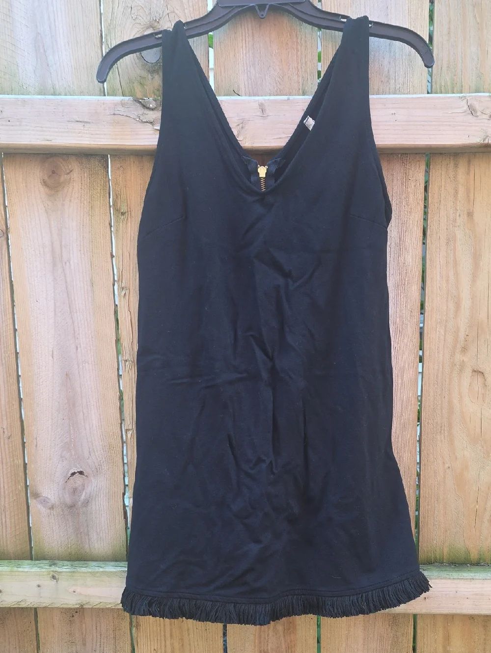 Black Sleeveless Tank Dress with Fringe Hem